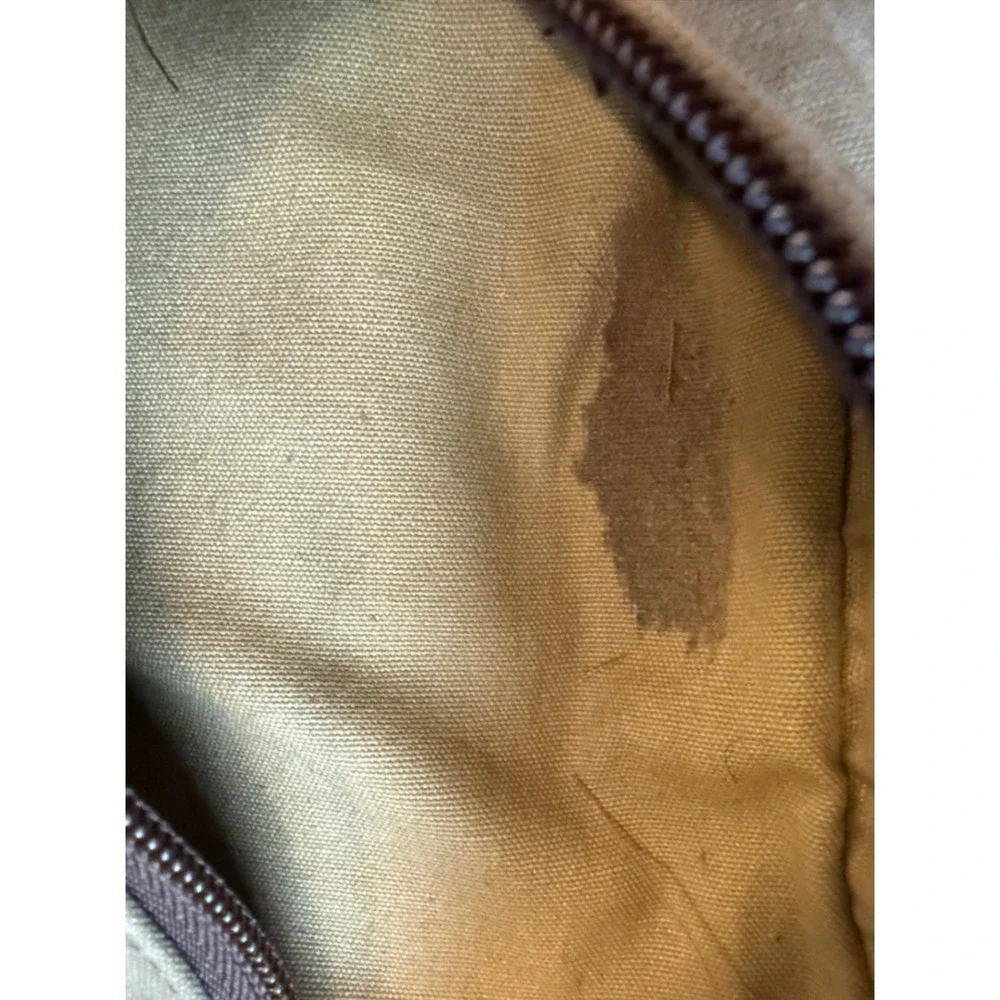 Duluth Trading Co Khaki Oilcloth Canvas Leather Trim Messenger Laptop Bag Field